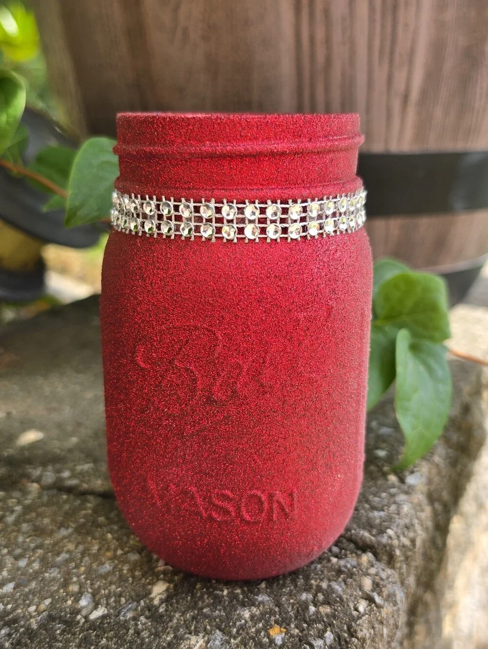 Red Glitter Bling Rhinestone Pint 16 oz Mason Jar for Wedding Centerpiece
